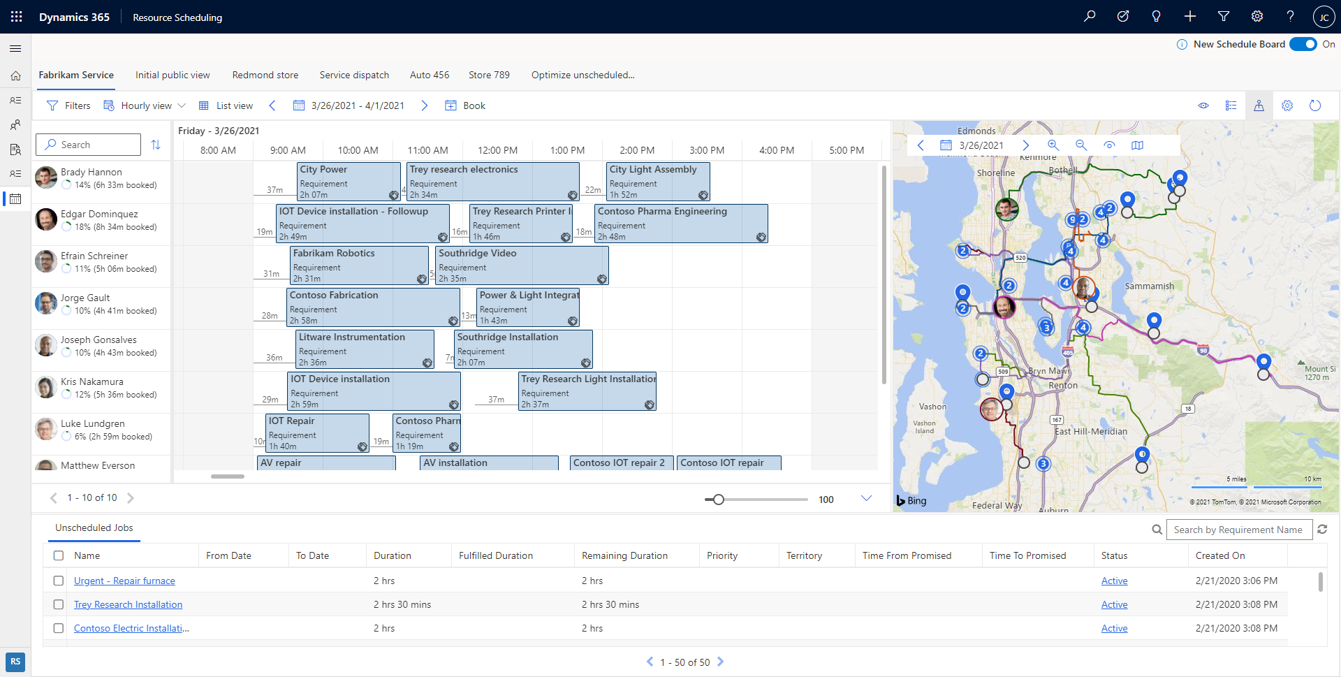 Dynamics 365 Field Service Schedule Board