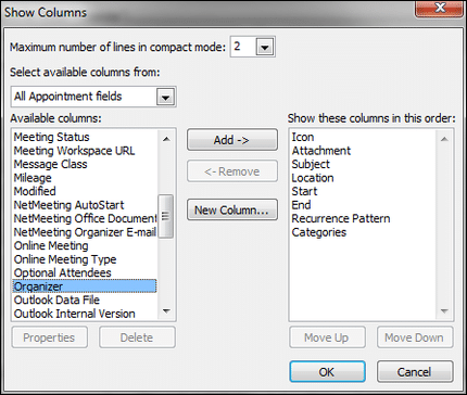 Microsoft Outlook calendar view