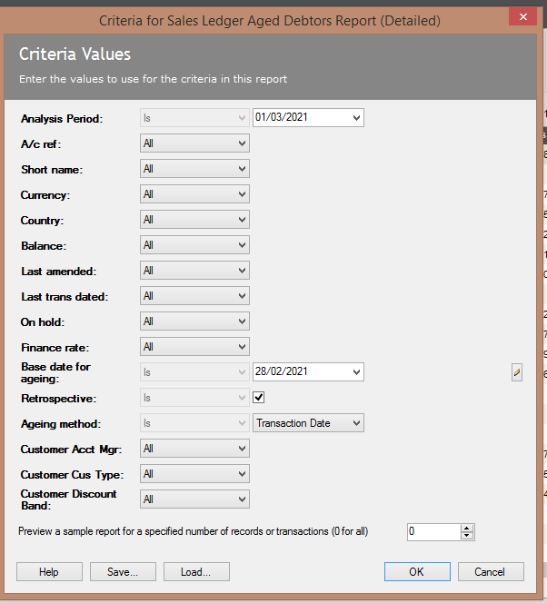 Sage 200 Aged Debtors