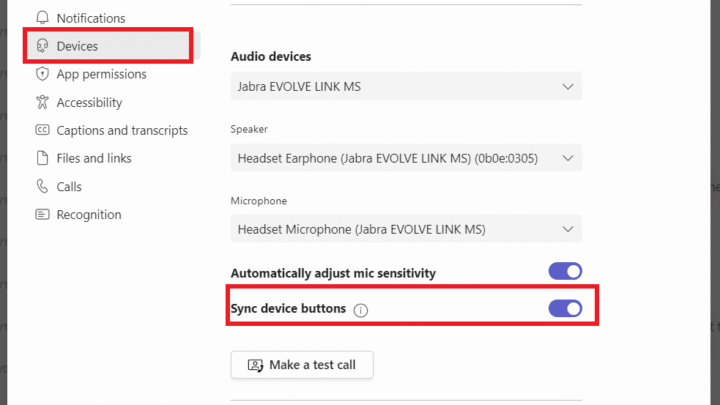 Sync device buttons in Microsoft Teams